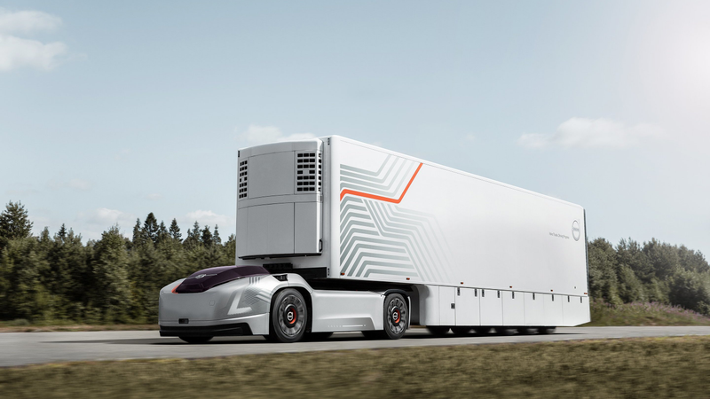Illustration for article titled Volvo's Latest Autonomous Truck Concept Is Just Motors, Wheels and a Battery